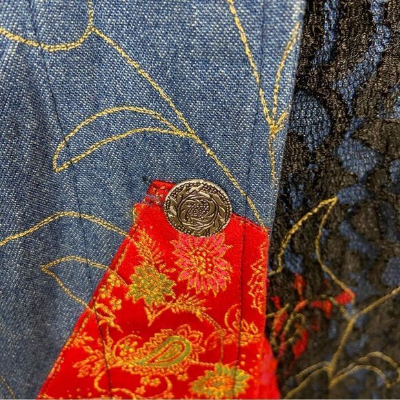 Vintage 80’s S Collection Denim‎ Patchwork Embroidered Jacket Size Medium - Picture 7 of 14